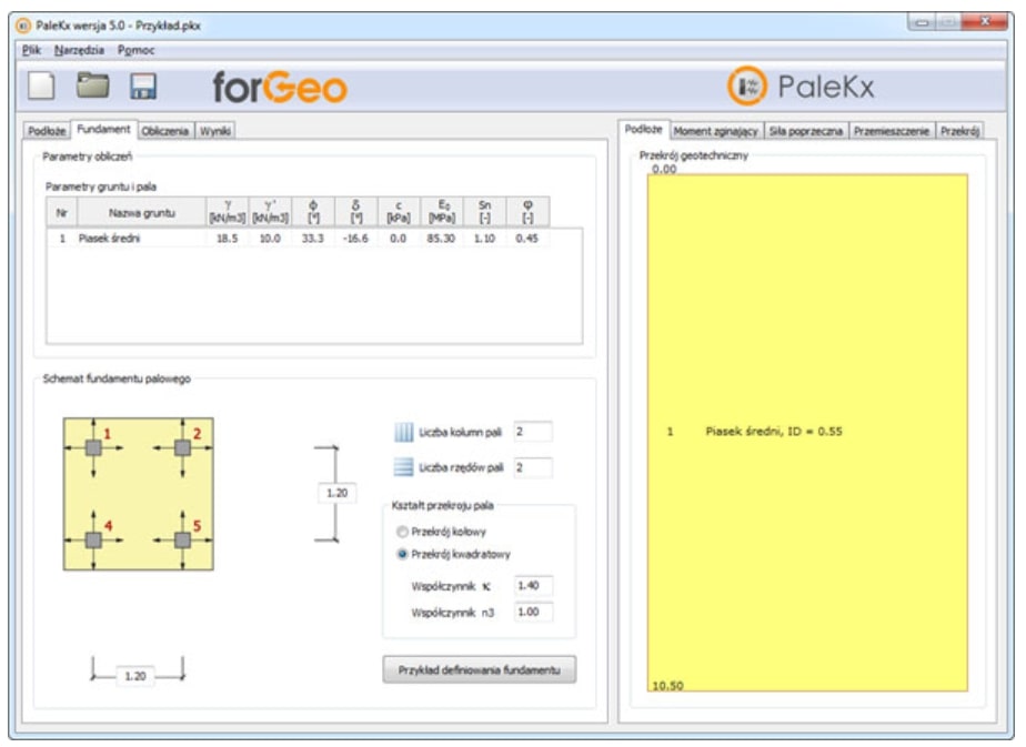 Obciążenia fundamentu palowego i pala