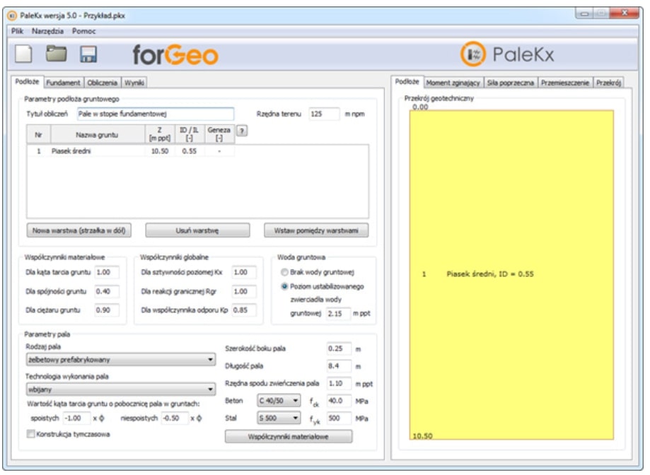 Obciążenia fundamentu palowego i pala