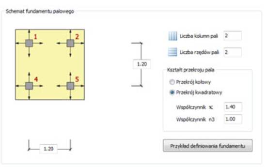 Obciążenia fundamentu palowego i pala